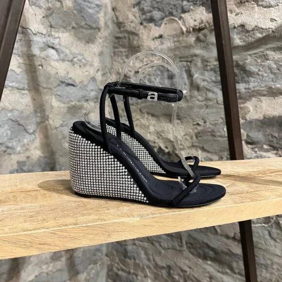 Alexander Wang Black Dahlia Rhinestone Embellished Wedge Sandals - Picture 1 of 12